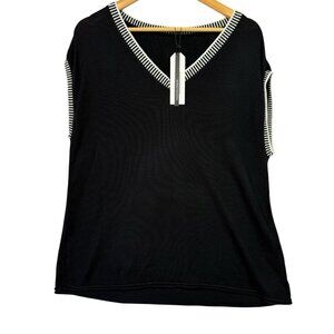 Saukole Sweater Womens Size XL Black White Tight Knit V Neck NWT